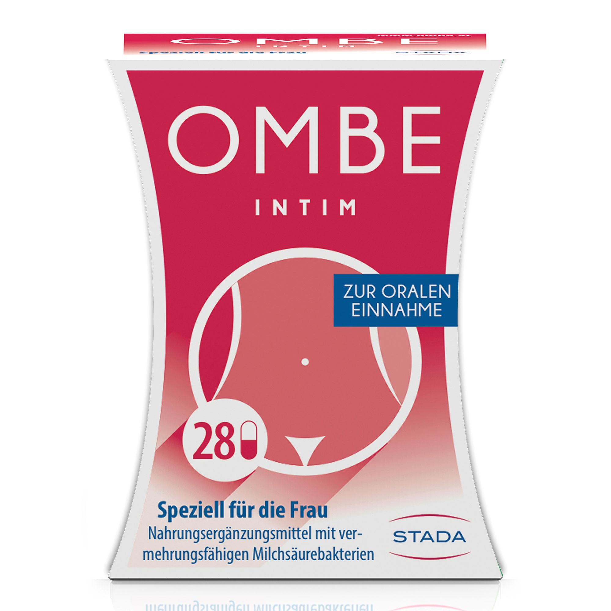 Verpackung von Ombe Intim Kapseln. 28 Kapseln, speziell für die Frau. Zur oralen Einnahme.