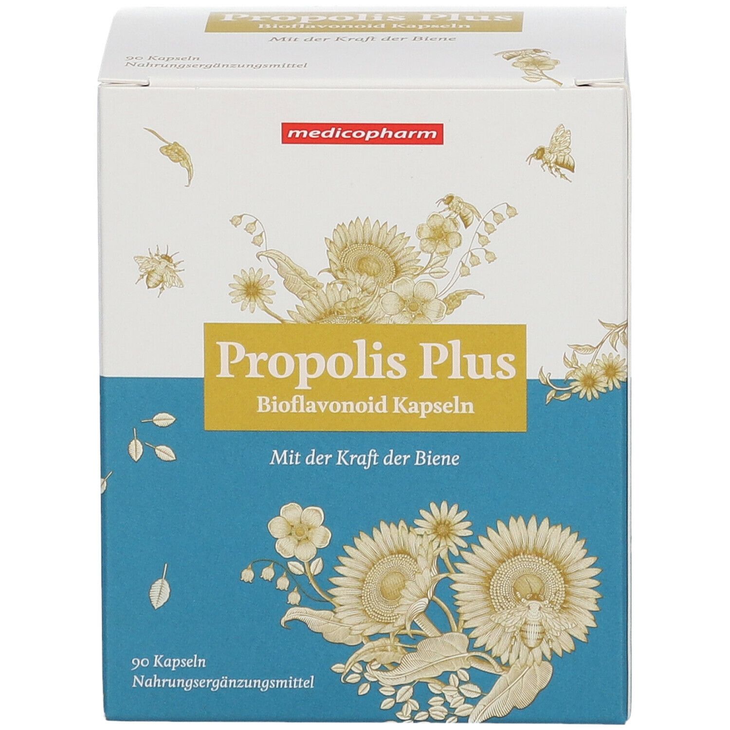 Karton "Propolis Plus Bioflavonoid Kapseln". 90 Kapseln. Marke: medicopharm.