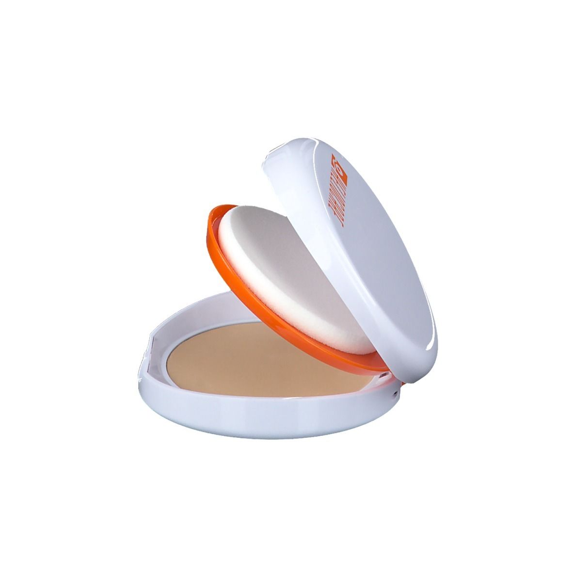 Heliocare 360° Oil-Free Compact-Verpackung. Weißer Karton mit Produktinformationen. SPF 50+. Sichtbar & Blaulicht.