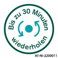 Kreis mit Text: Bis zu 30 Minuten wiederholen.