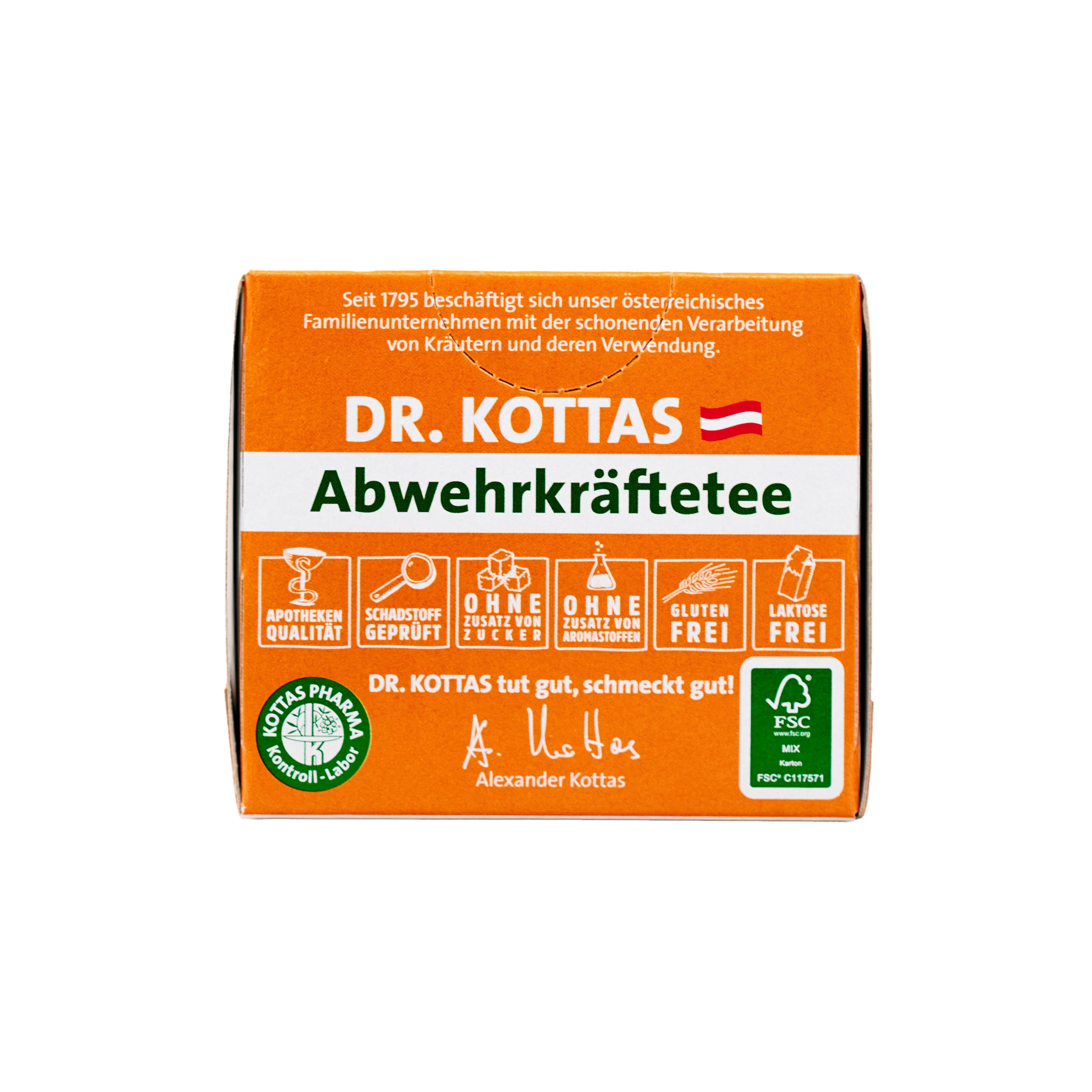 DR. KOTTAS Abwehrkräftetee Seite mit Siegeln und Unterschrift.