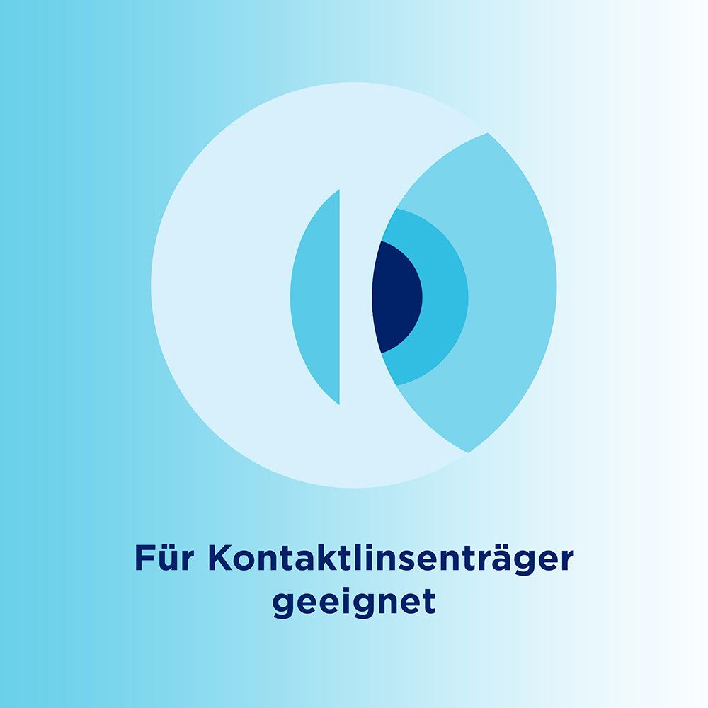 Blaues Logo mit einem Auge und Kontaktlinse. Text: Für Kontaktlinsenträger geeignet.