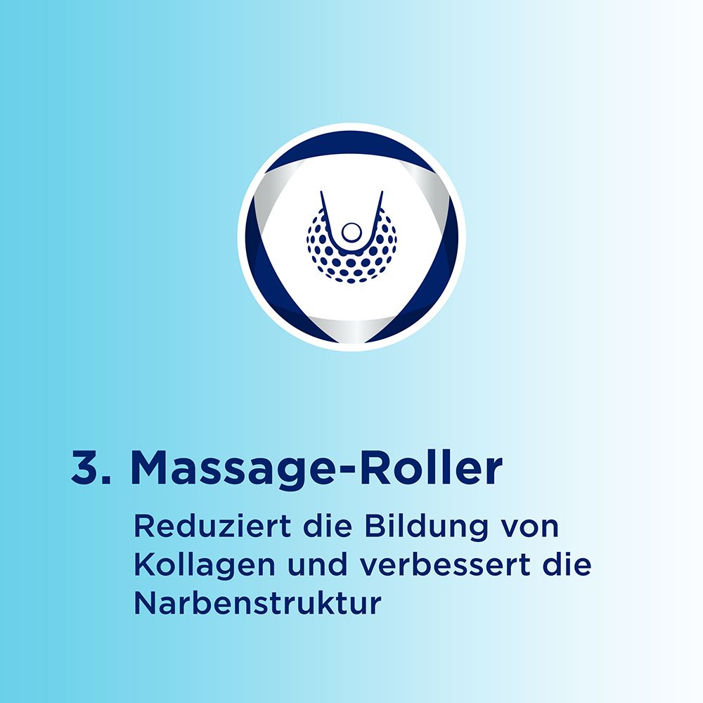Text: 3. Massage-Roller. Reduziert die Bildung von Kollagen und verbessert die Narbenstruktur.