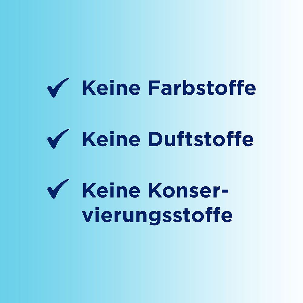Text: Keine Farbstoffe, Duftstoffe, Konservierungsstoffe.