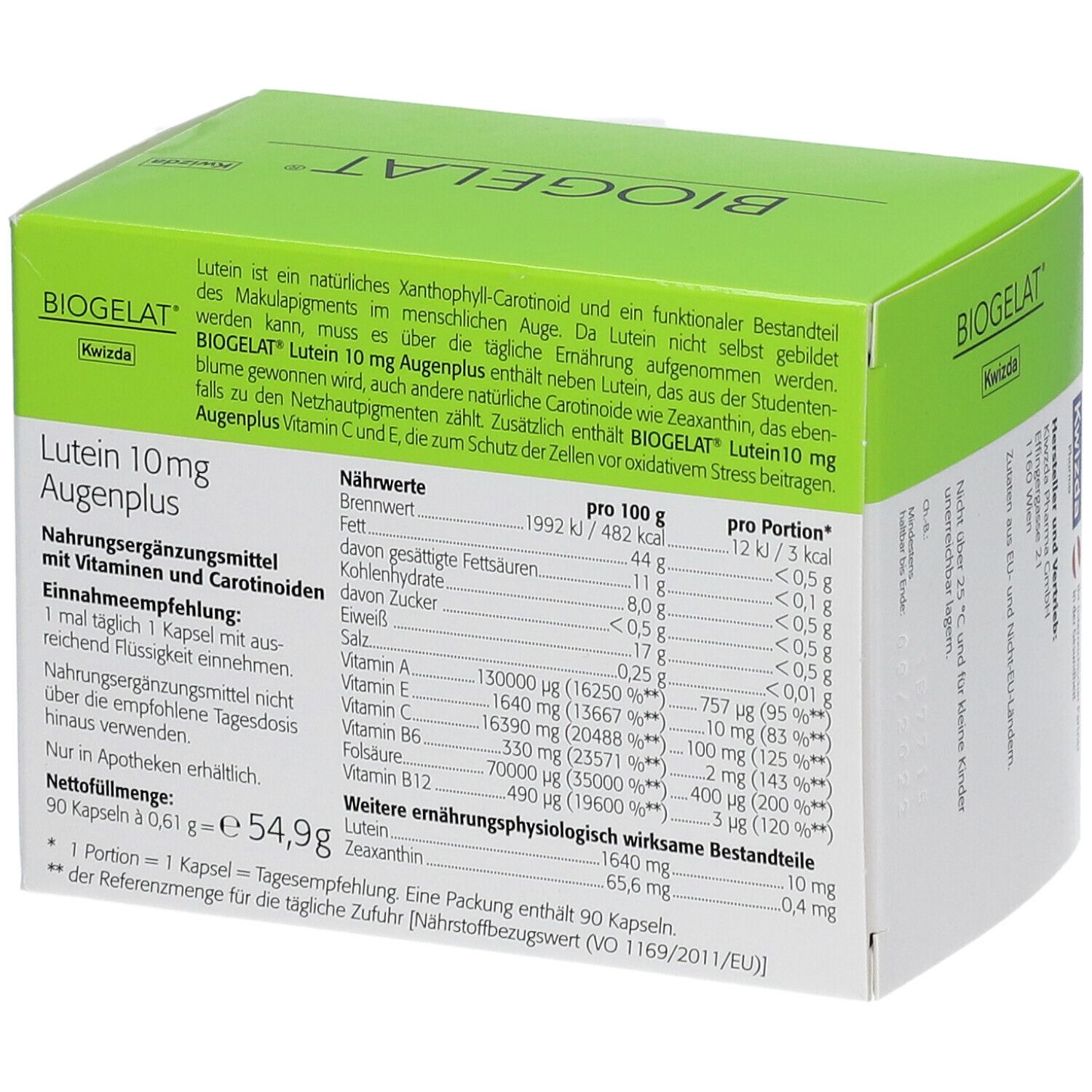 BIOGELAT® Lutein 10 mg Augenplus