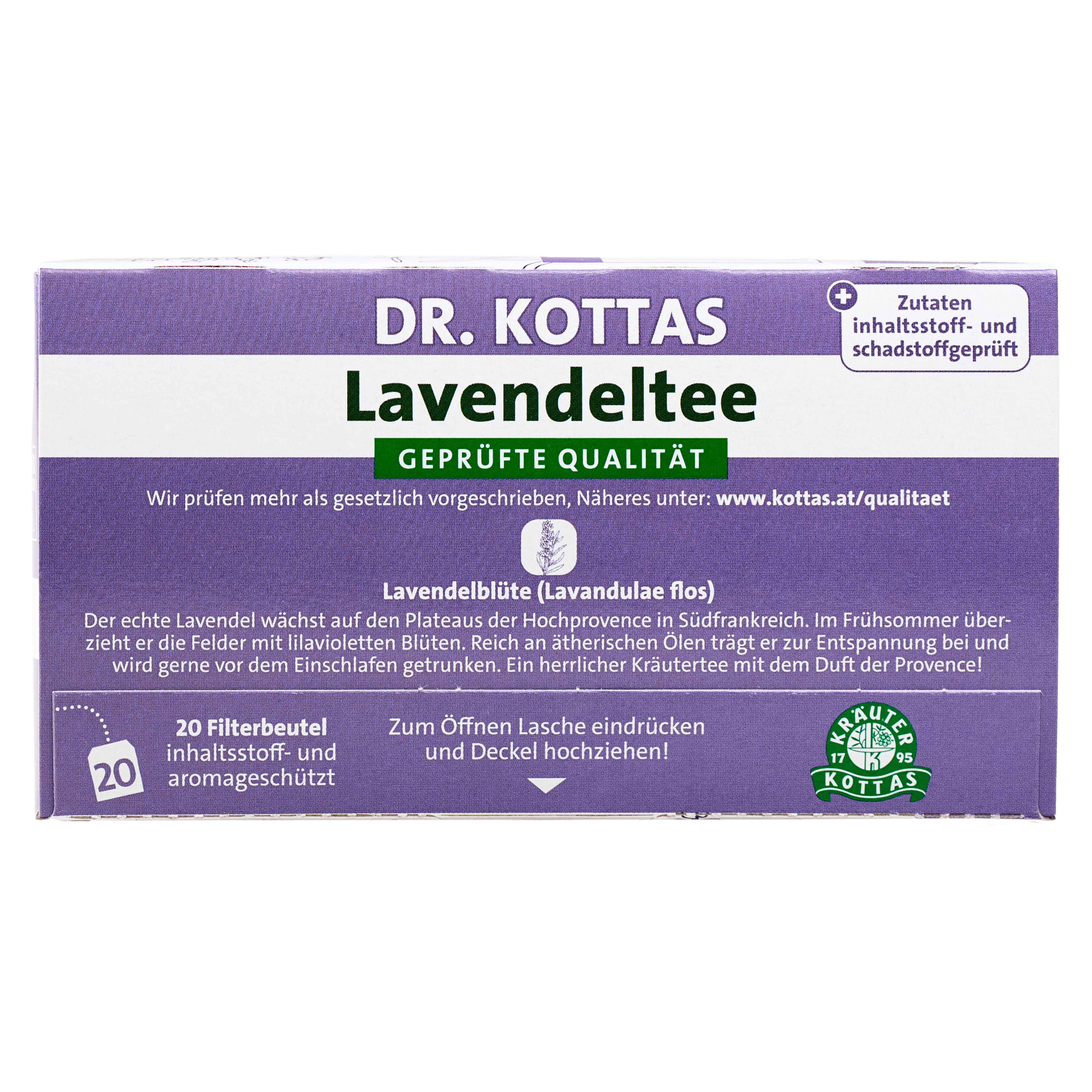 Dr. Kottas Lavendeltee, 20 Filterbeutel, inhaltsstoff- und aromageschützt.