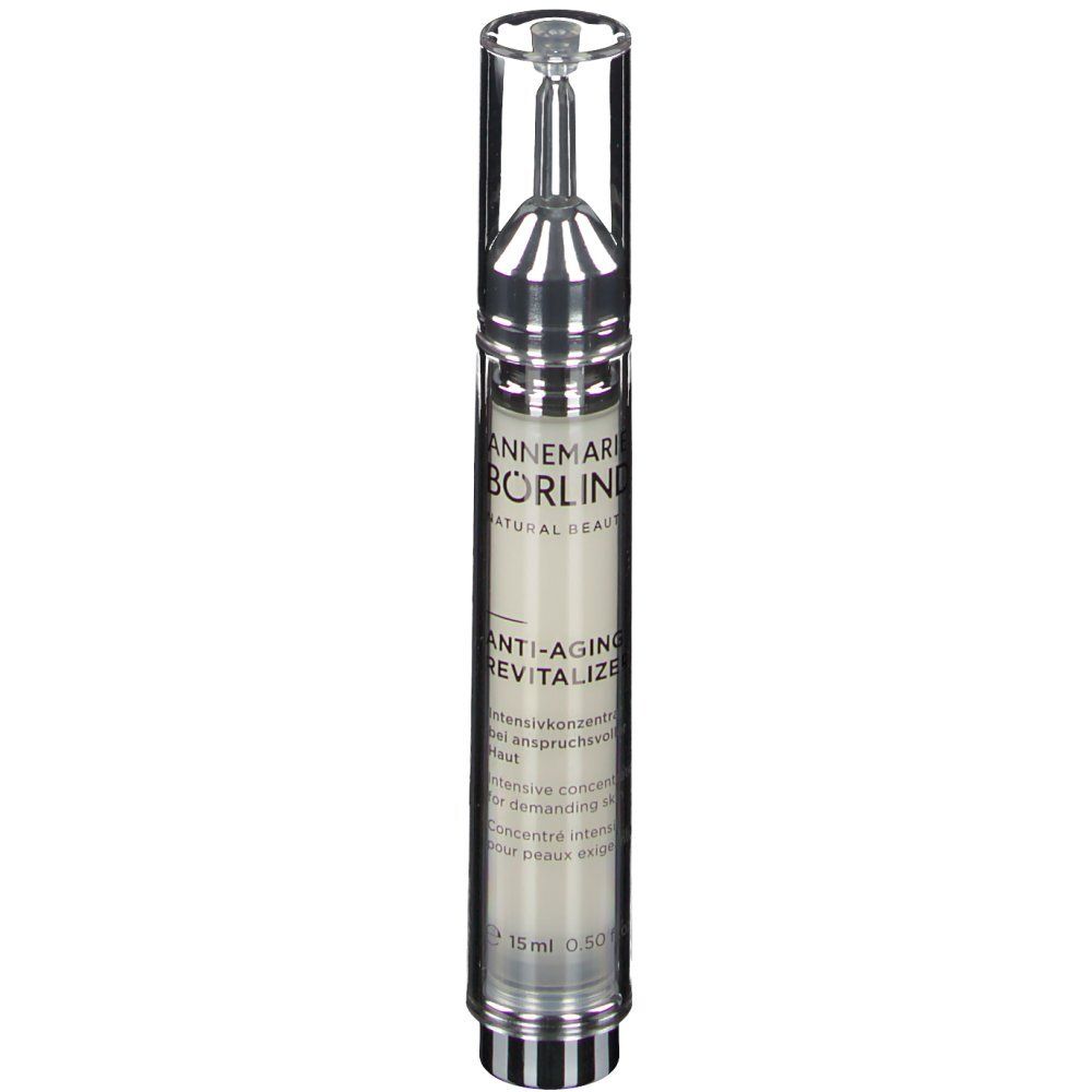 BÖRLIND Anti-Aging Revitalizer. Flakon mit silberfarbenem Verschluss und transparentem Applikator.