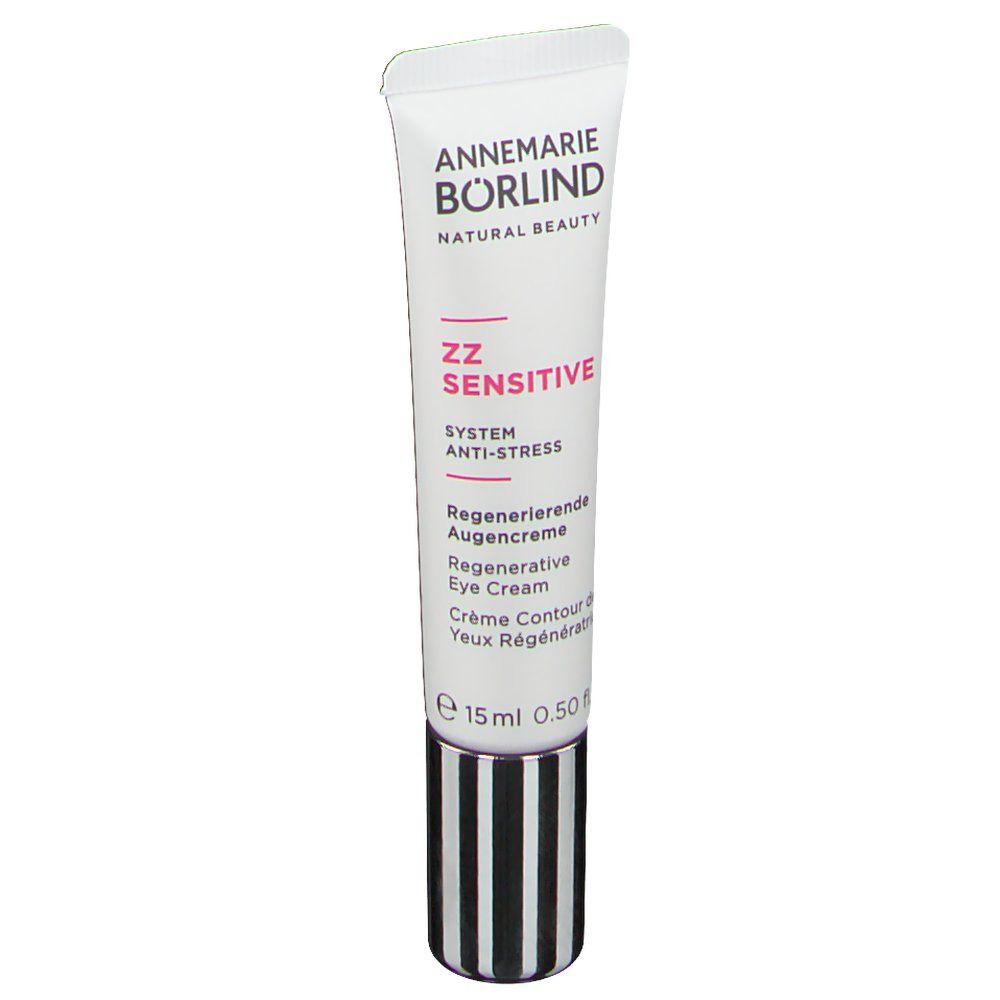 Creme-Tube mit Produktnamen und Markennamen. Schwarzer und weißer gestreifter Verschluss.