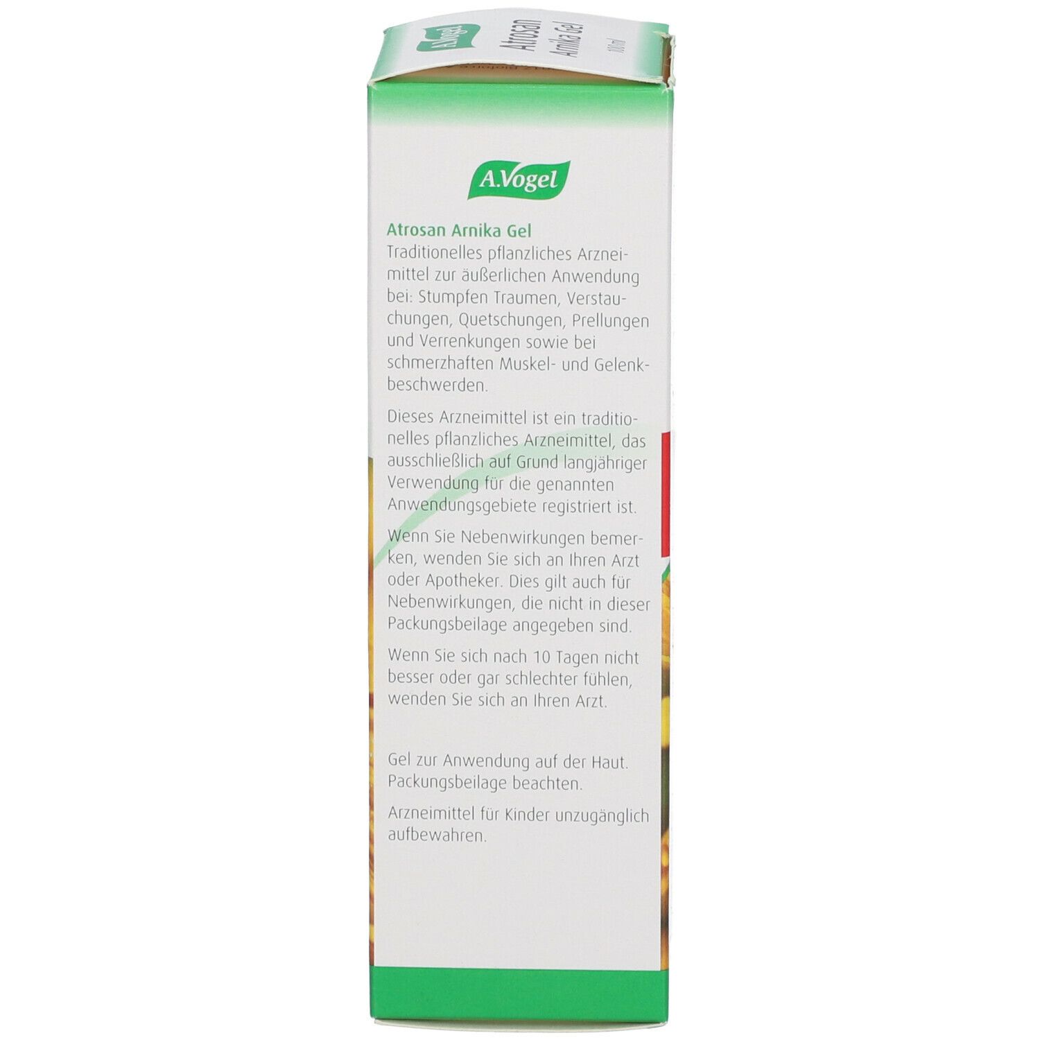 Schachtel mit grünem Logo und Produktnamen. Text auf der Seite. Enthält Informationen zur Anwendung.