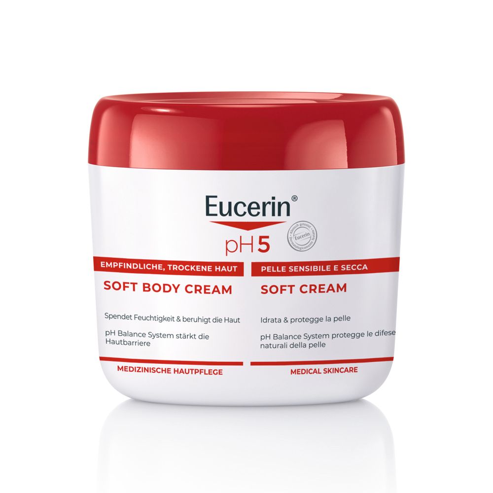 Eucerin pH5 Soft Körpercreme – schnell einziehende Feuchtigkeitscreme für empfindliche, trockene Haut, 24h Feuchtigkeit, für Babys, Kinder & Erwachsene