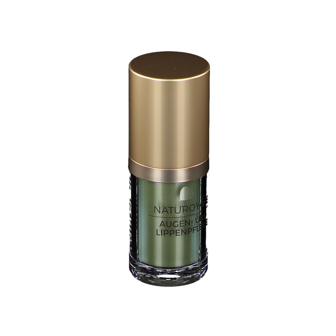 Augen- und Lippenpflege-Flakon mit goldfarbenem Deckel. Aufschrift: NATUROYALE AUGEN- UND LIPPENPFLEGE.
