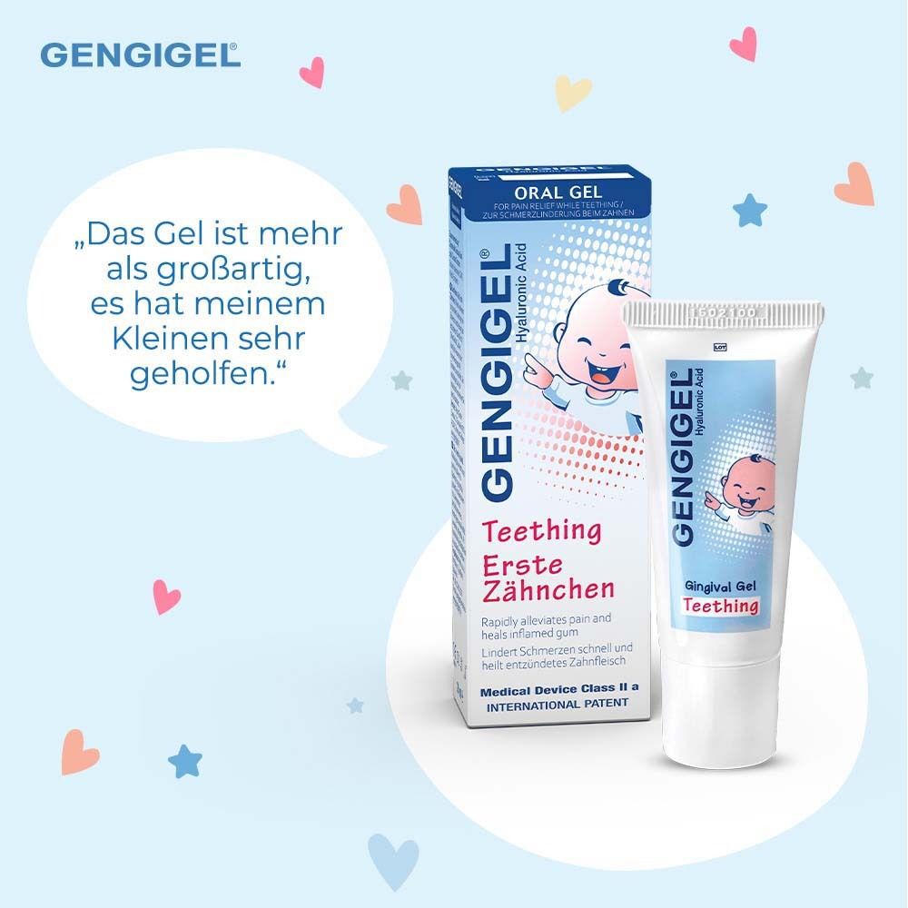 Gel und Schachtel. Text: Das Gel ist mehr als großartig, es hat meinem Kleinen sehr geholfen.