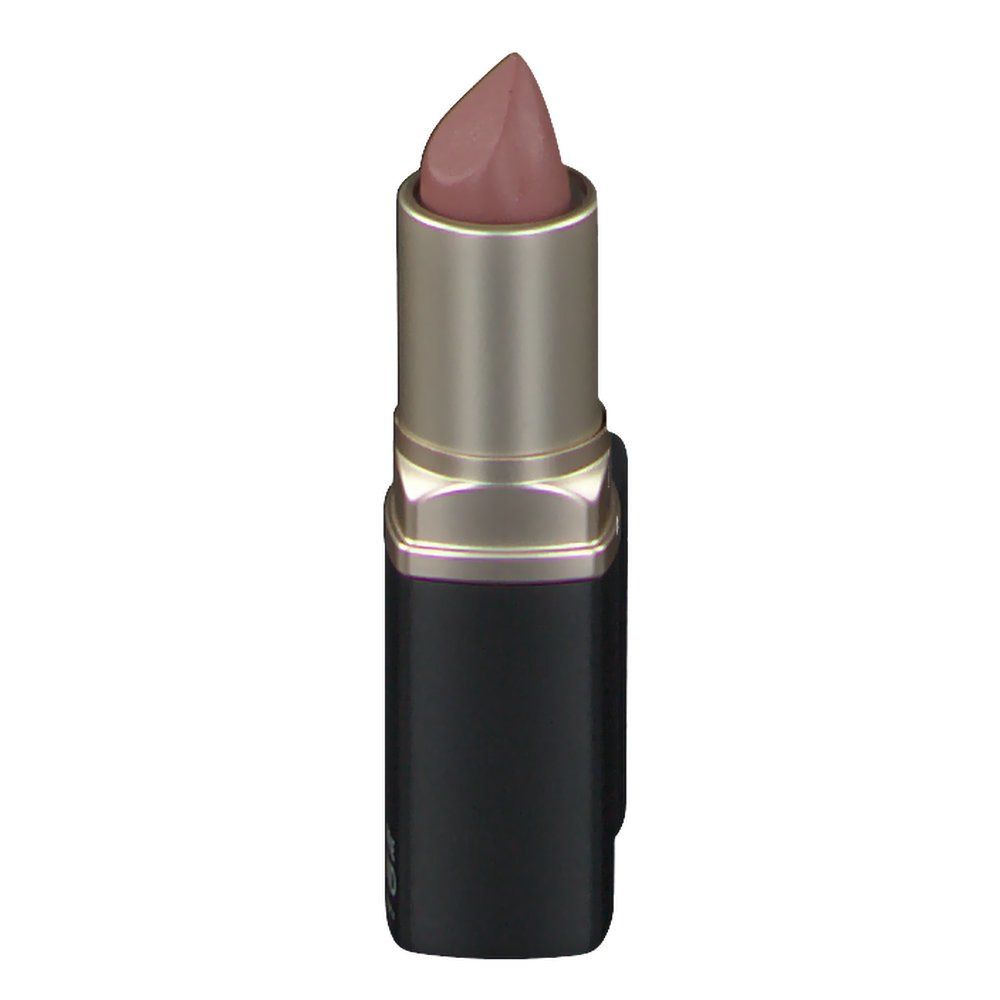 Lippenstift in schwarzer Hülse. Der Lippenstift hat eine matte, nude Farbe. Auf der Hülse steht "ANNEMARIE BORLIND NATURAL BEAUTY".