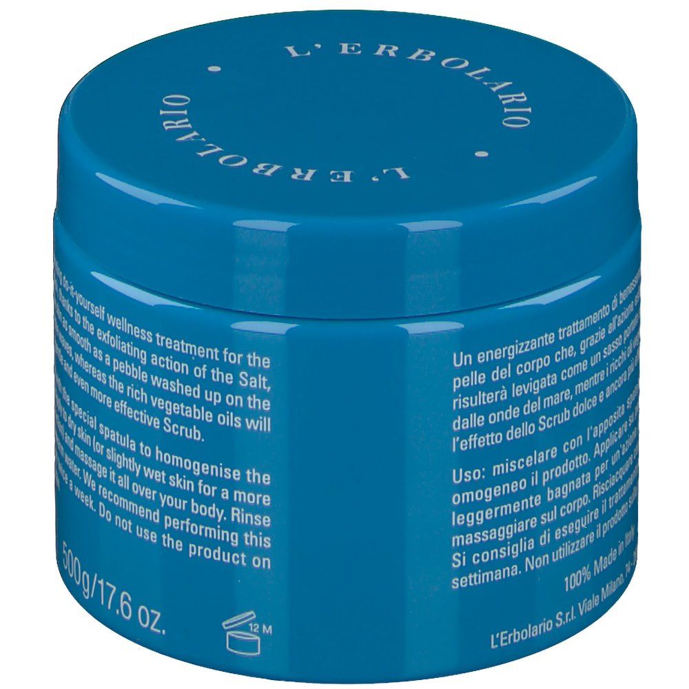 Blaue Dose mit Salz-Peeling, 500g/17.6 oz. L'Erbolario.