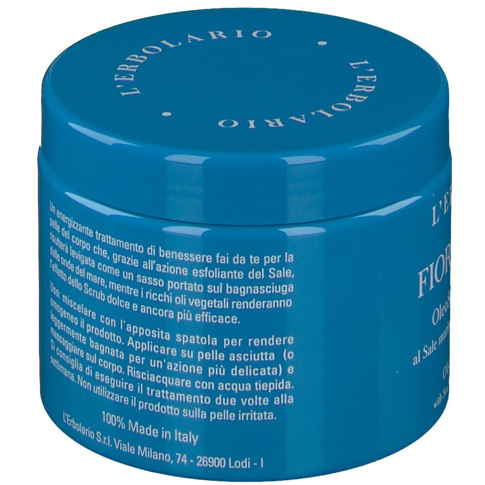 Blaue Dose mit Aufschrift "L'ERBOLARIO FIOR DI SALE".