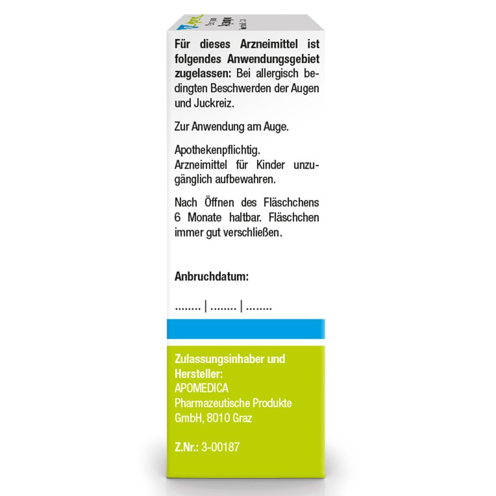 Rückseite der Apozema Augentropfen Nr. 41 Faltschachtel mit Textinformationen.