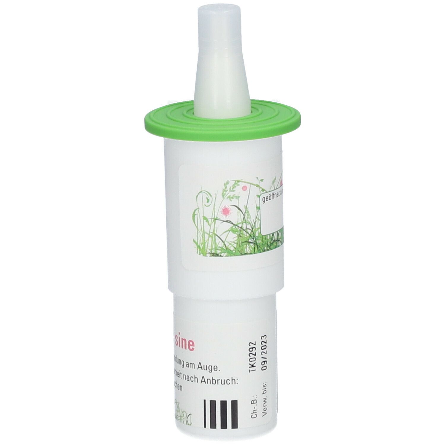 Augentropfen-Behälter mit grünem Deckel. Aufschrift: Azela-Vision MD, 0,5 mg/ml Augentropfen, 6 ml.