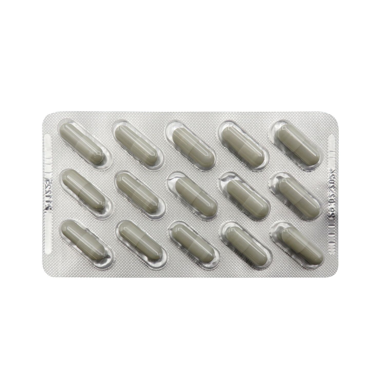 Blisterpackung mit 12 Kapseln. Graue Kapseln in Blister. Dr. Böhm Mutterkraut.