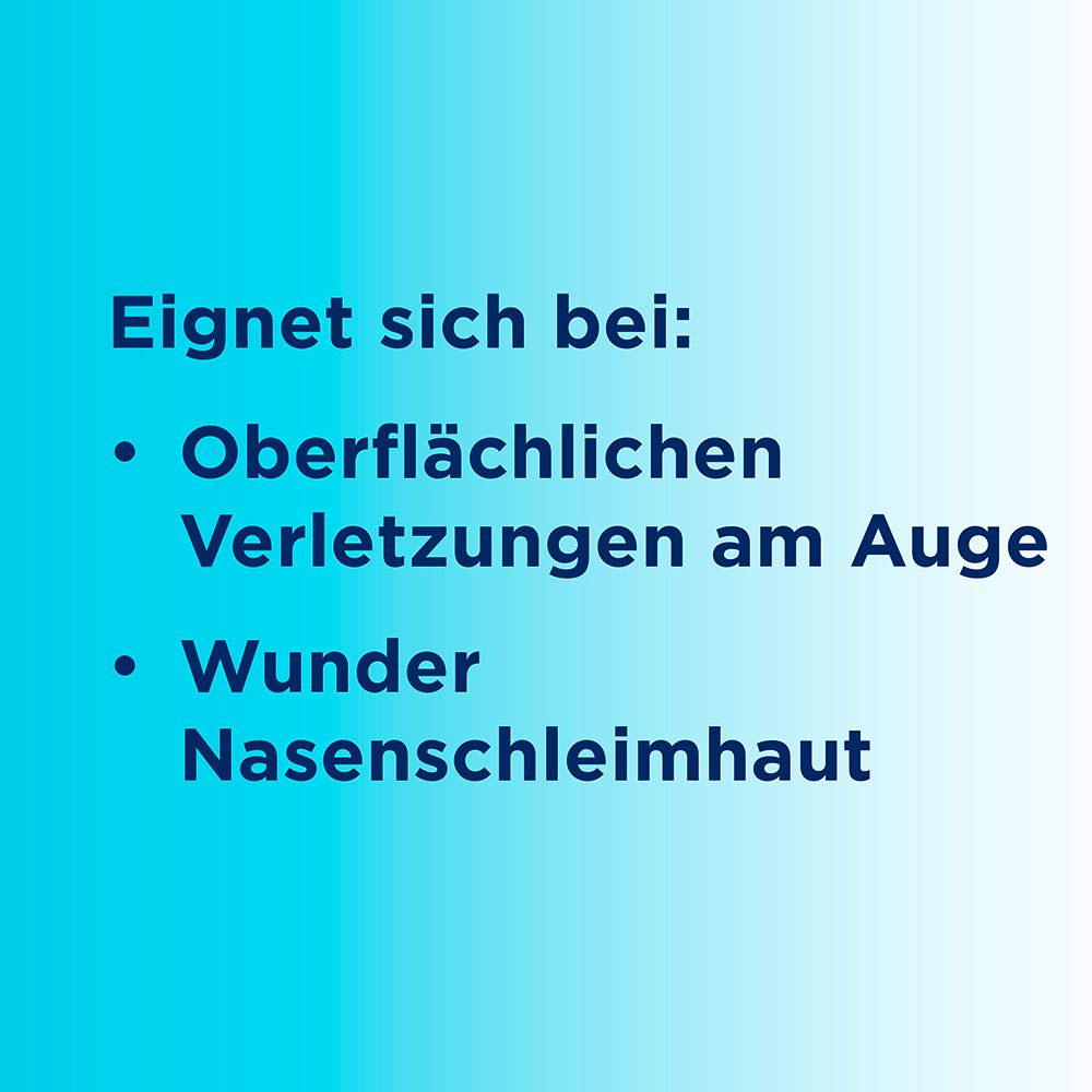 Text: Eignet sich bei: Oberflächlichen Verletzungen am Auge, Wunde Nasenschleimhaut.