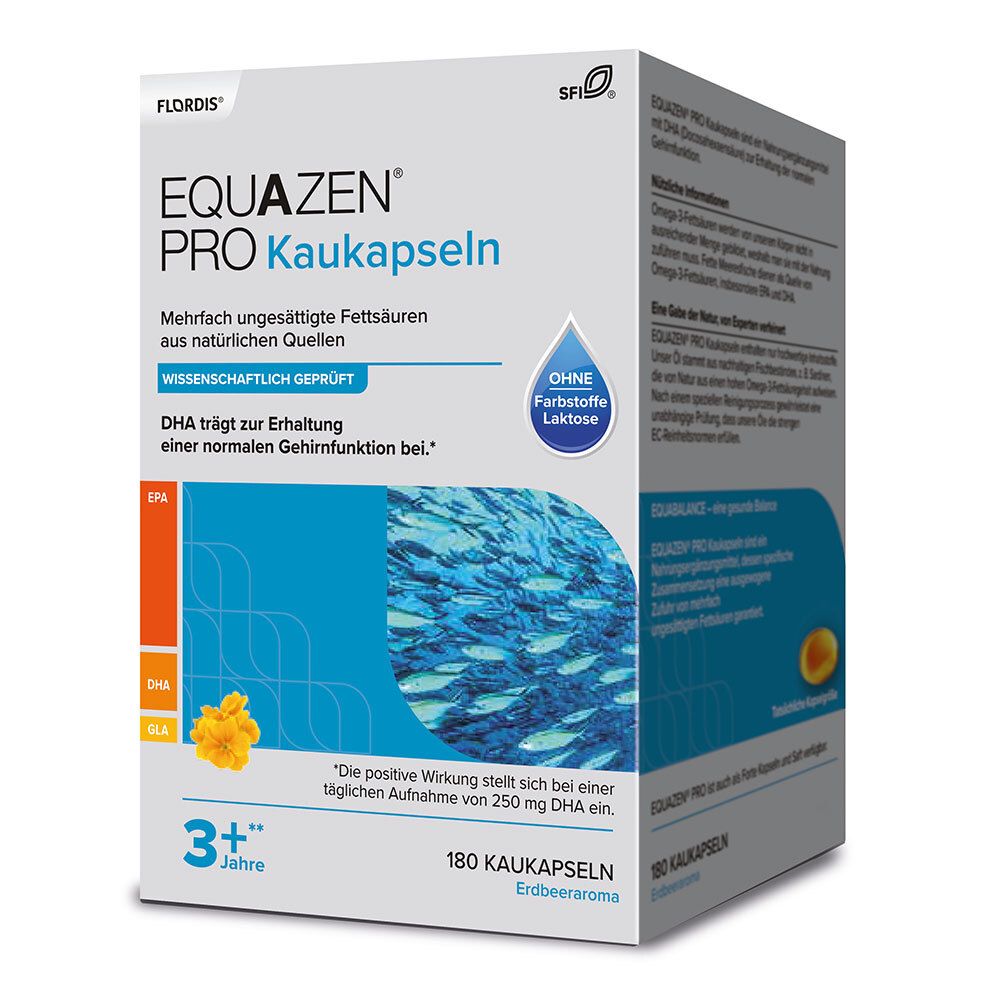 EQUAZEN® PRO Kaukapseln-Packung. Enthält 180 Kapseln. Mit SFI-Qualitätssiegel. Für Kinder ab 3 Jahren.