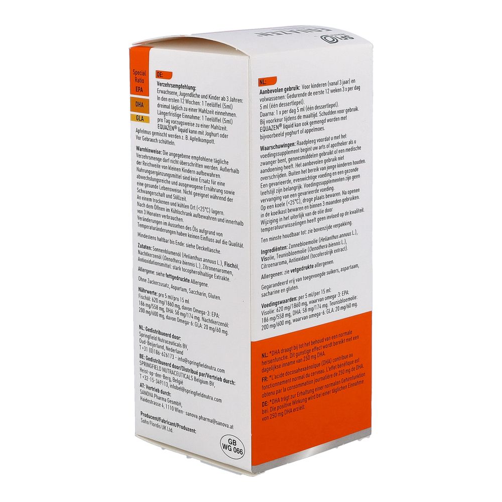 EQUAZEN® Liquid Zitrus, 200ml. Verpackung mit Produktinformationen, Dosierung und Warnhinweisen.