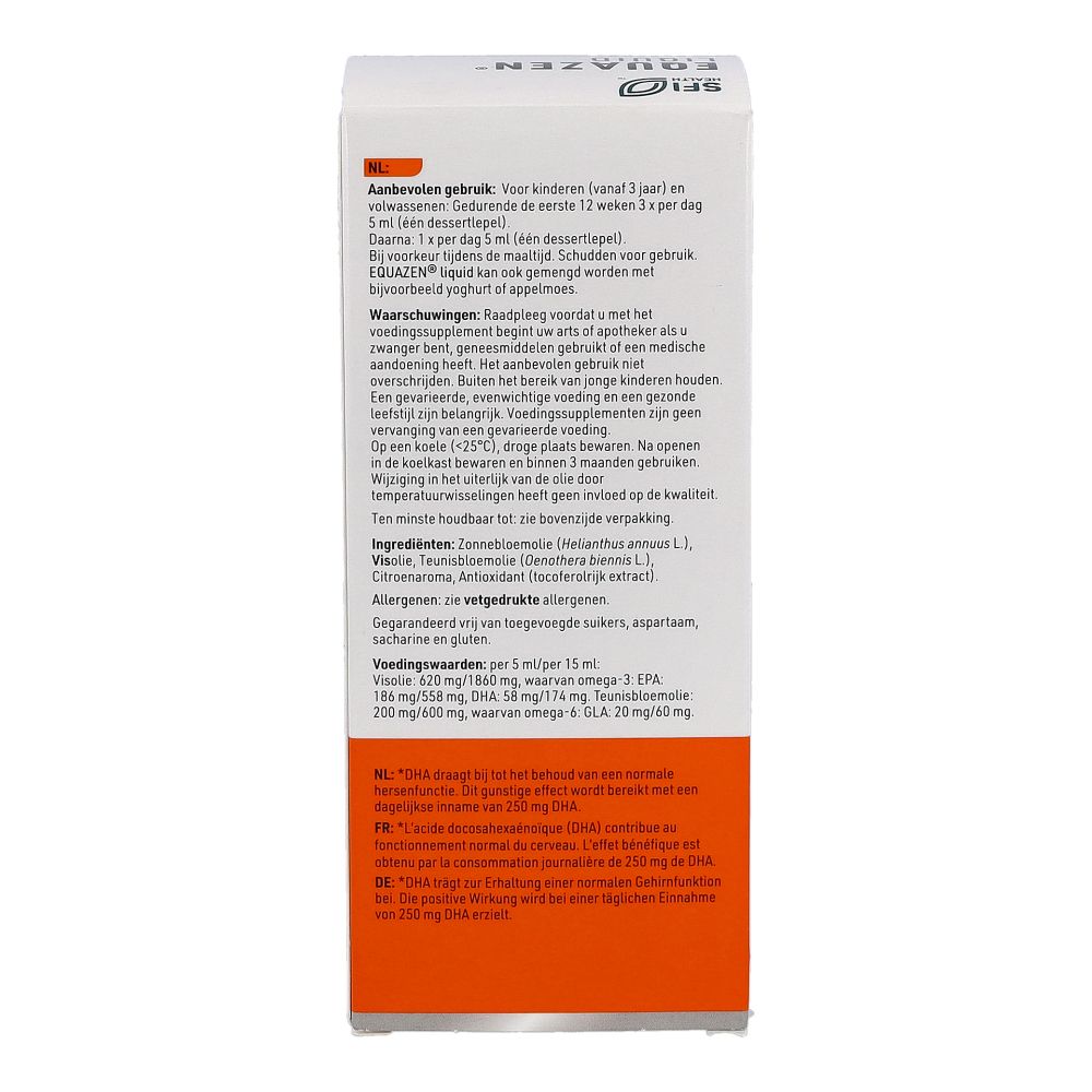 EQUAZEN® Liquid Zitrus, 200ml. Verpackung mit Produktinformationen, Dosierung und Warnhinweisen.