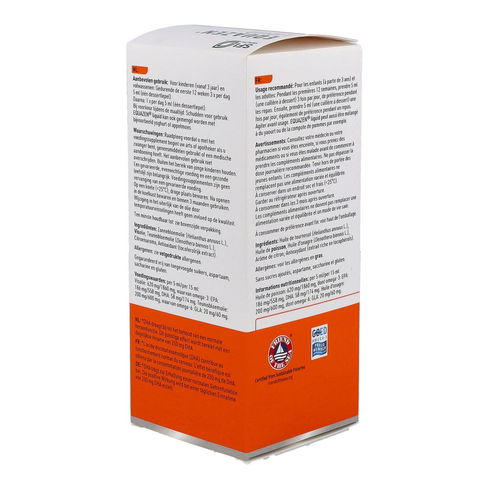 EQUAZEN® Liquid Zitrus, 200ml. Verpackung mit Produktinformationen, Dosierung und Warnhinweisen.