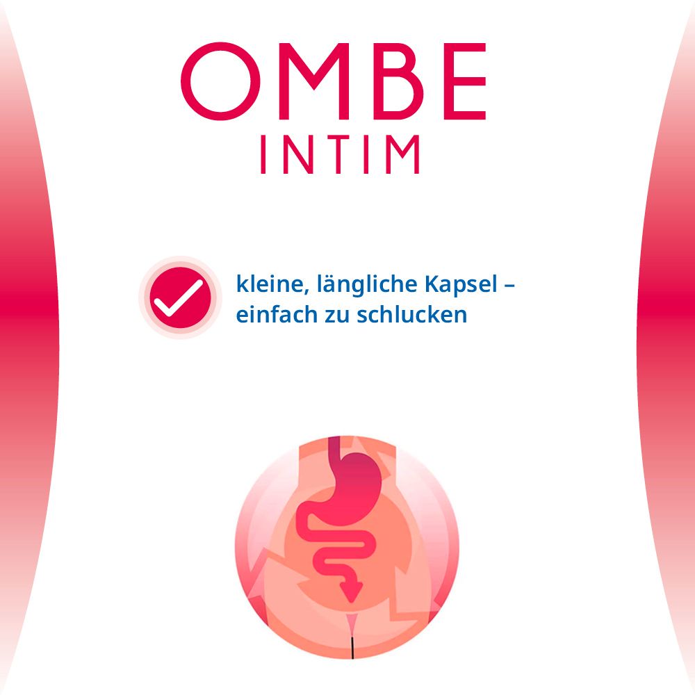OMBE Intim. Kleine, längliche Kapsel. Illustration des Verdauungstrakts.