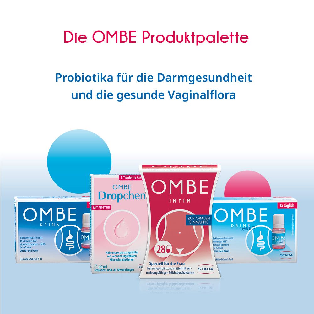 OMBE Produktpalette. Probiotika für Darmgesundheit und Vaginalflora.