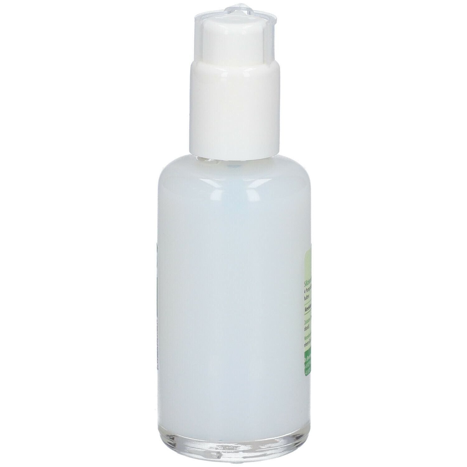 Weiße Flasche mit Pumpverschluss. 