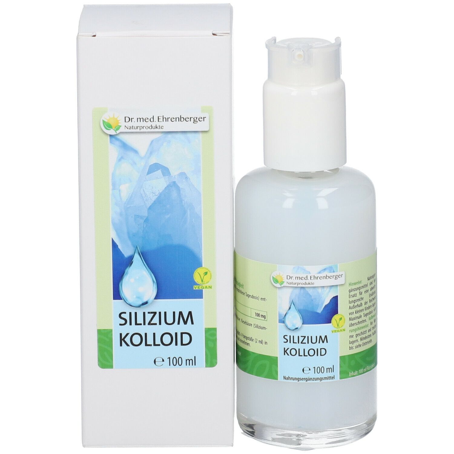 Flasche und Karton. Produktname und Logo sichtbar.