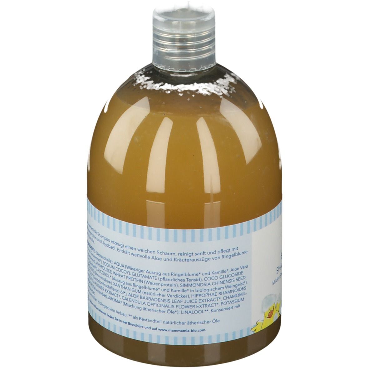 Rückseite der Flasche. Etikett mit Inhaltsstoffen. Barcode.