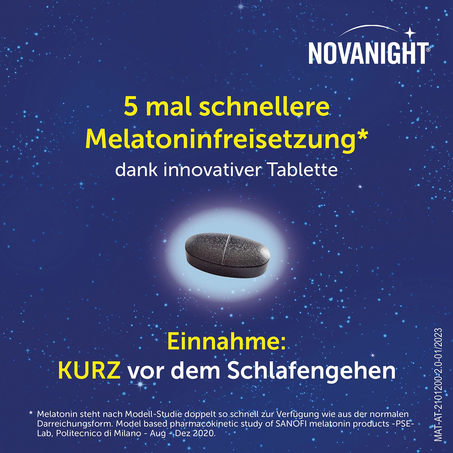 Tablette. 5x schnellere Melatoninfreisetzung. Einnahme: Kurz vor dem Schlafengehen.