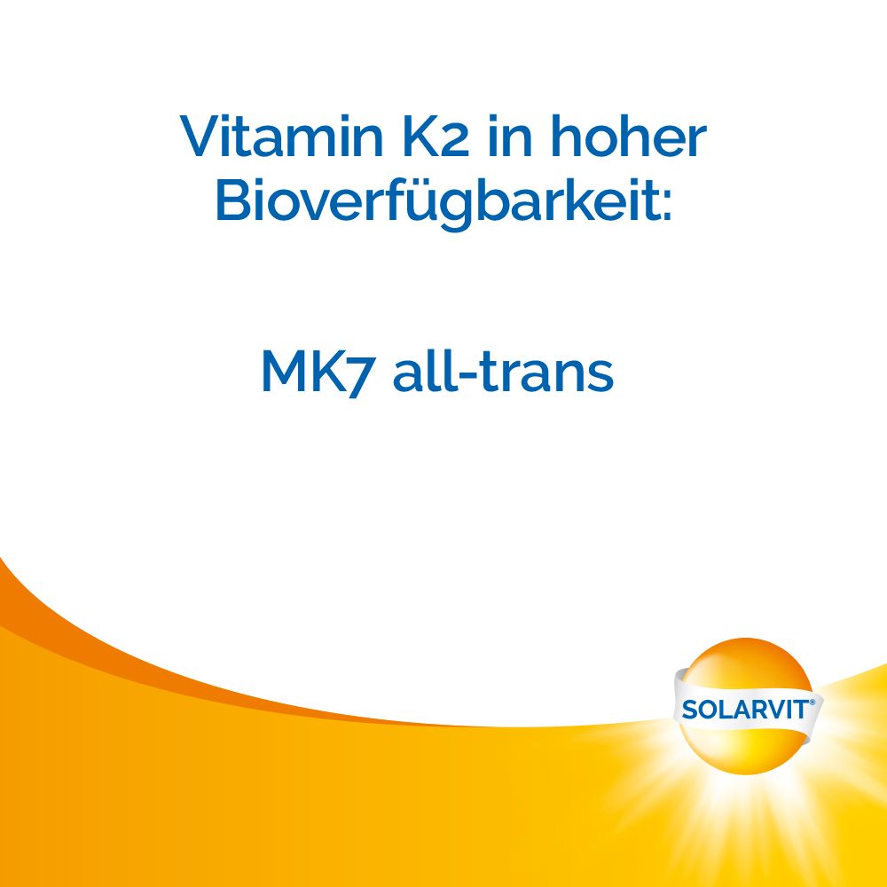 Text: Vitamin K2 in hoher Bioverfügbarkeit: MK7 all-trans. Solarvit Logo.