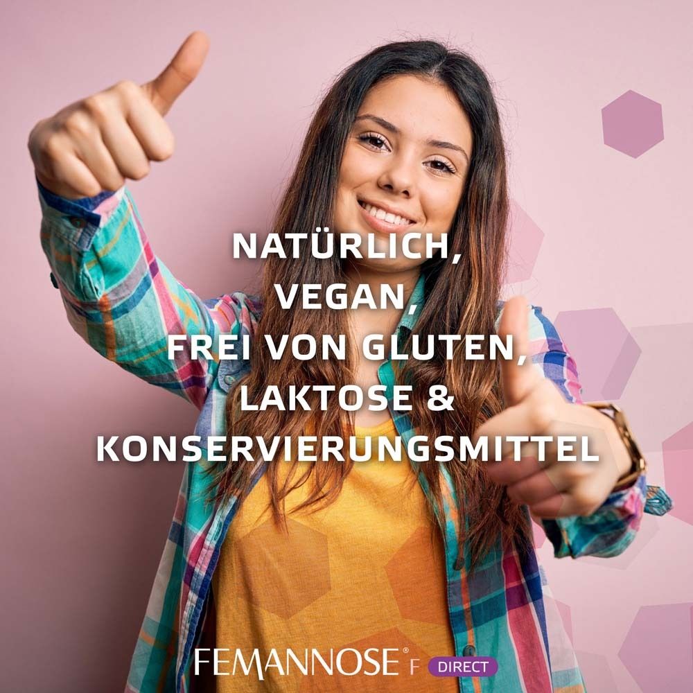 Frau mit Daumen hoch. Text: Natürlich, vegan, frei von Gluten, Laktose & Konservierungsmitteln. Rosa Hintergrund.