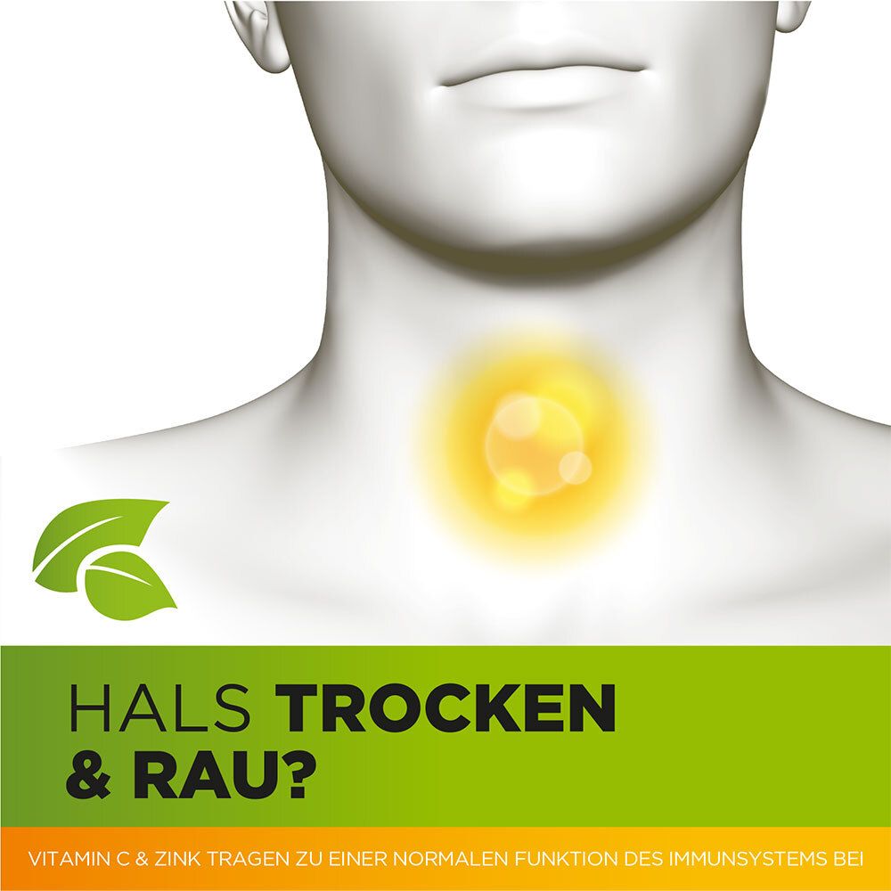 Illustration eines Halses mit gelbem Bereich. Text: Hals trocken & rau?
