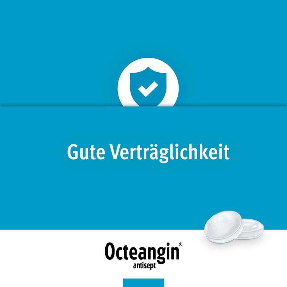 Grafik mit Text: Gute Verträglichkeit. Zwei Pastillen unten rechts.