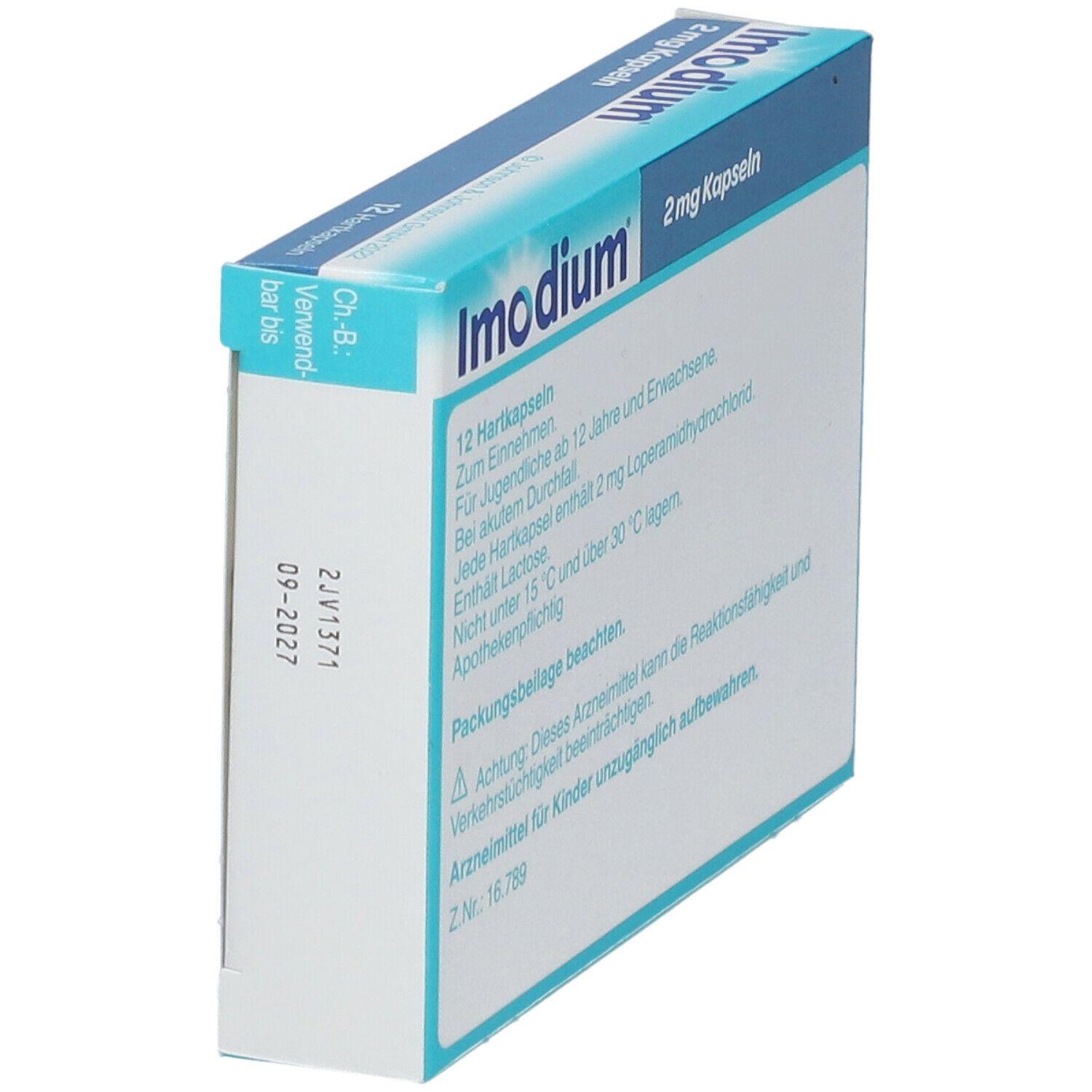 Schachtel Imodium 2 mg Kapseln. Text auf der Rückseite.