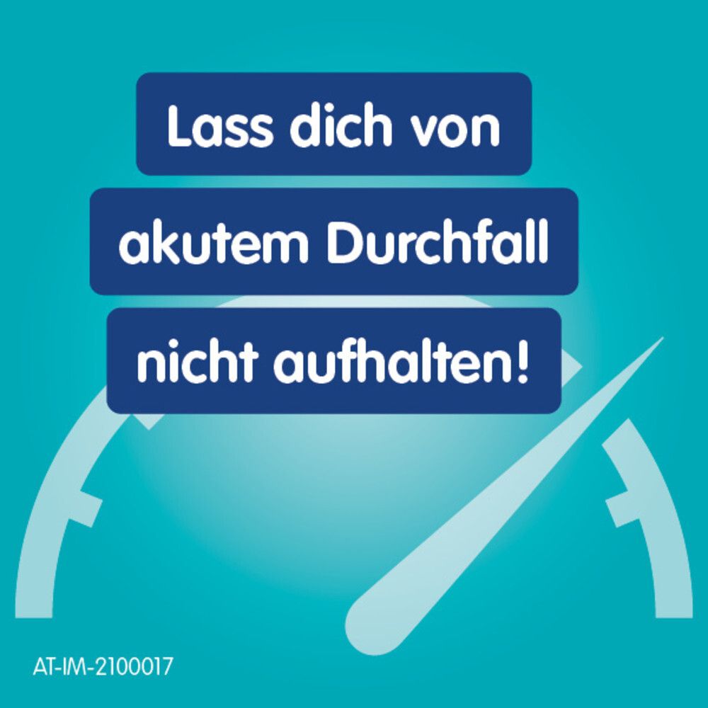 Tachometer. Text: Lass dich von akutem Durchfall nicht aufhalten!