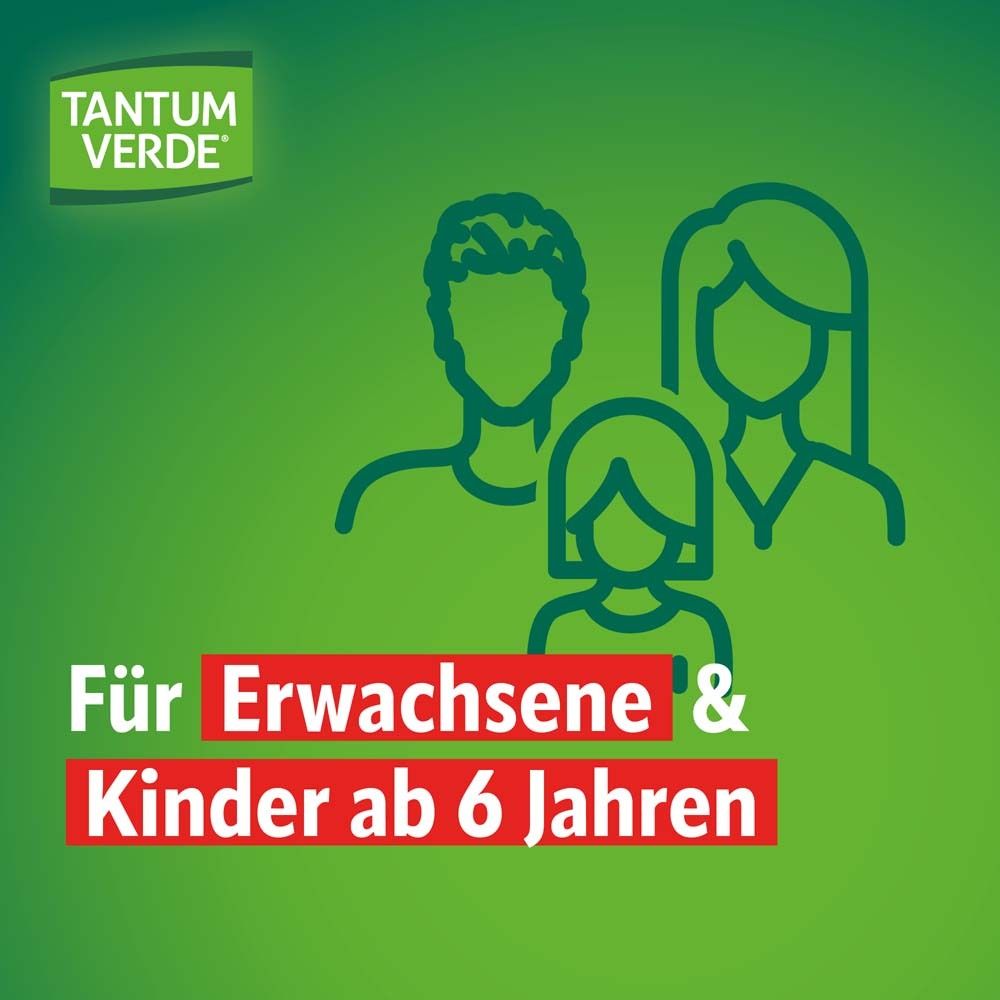 Werbung für TANTUM VERDE®. Text: Für Erwachsene & Kinder ab 6 Jahren. Familien-Symbol.