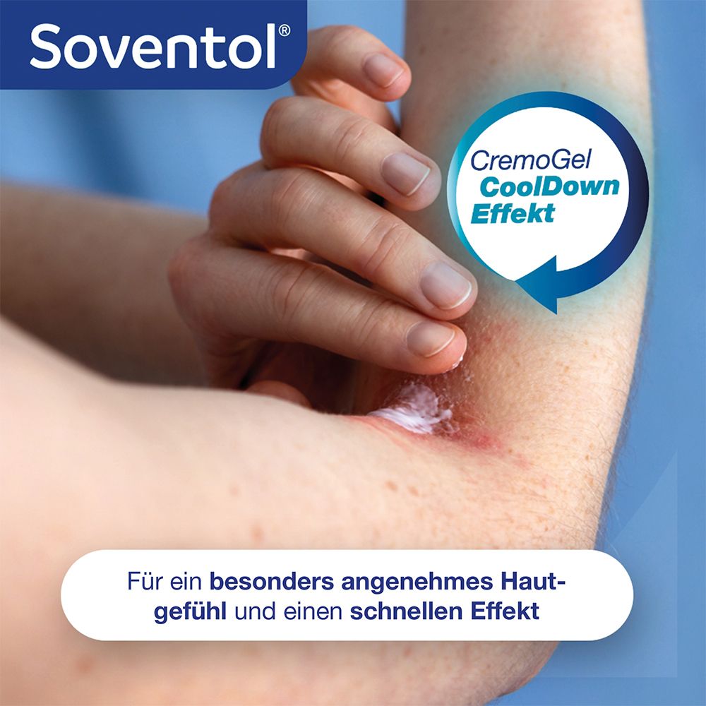 Person trägt Creme auf den Arm auf. Text: Für ein angenehmes Hautgefühl und schnellen Effekt.