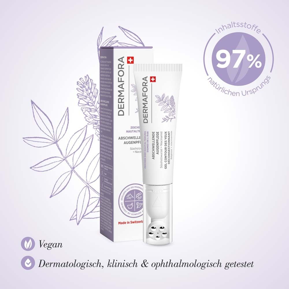 Produkt und Verpackung. Tube mit Roll-on-Applikator und Schachtel. Vegan-Logo. Dermatologisch getestet.