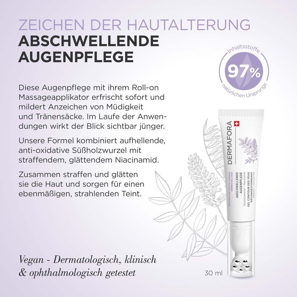 Produkt und Text. Tube mit Roll-on-Applikator. 97% natürlichen Ursprungs. Vegan. Dermatologisch getestet. 30 ml.