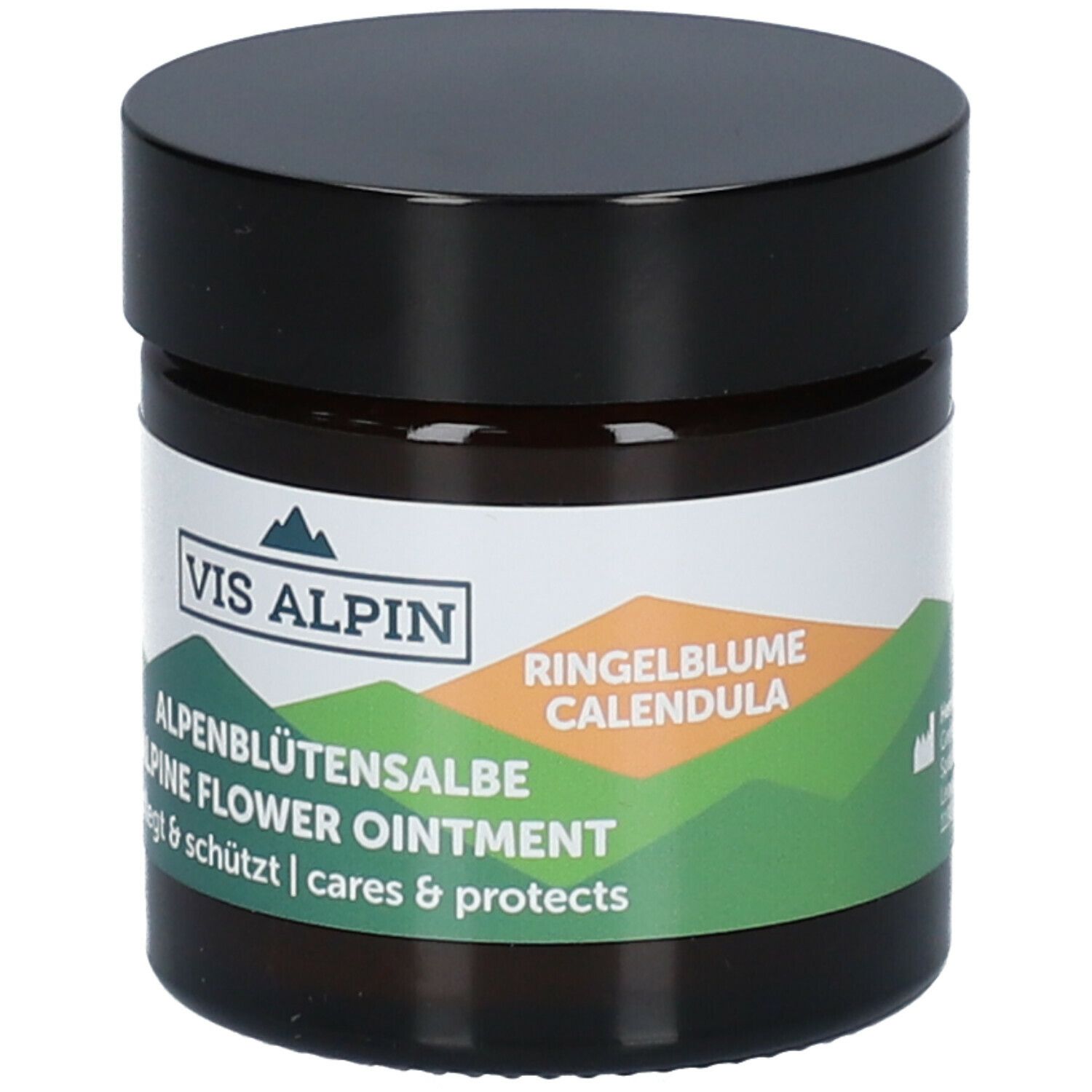 Pot brun avec couvercle noir. Étiquette avec nom du produit et logo.