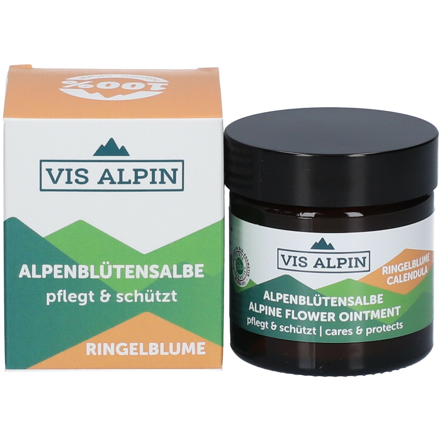 Pot brun avec couvercle noir et boîte. Pot et boîte avec nom du produit et logo.