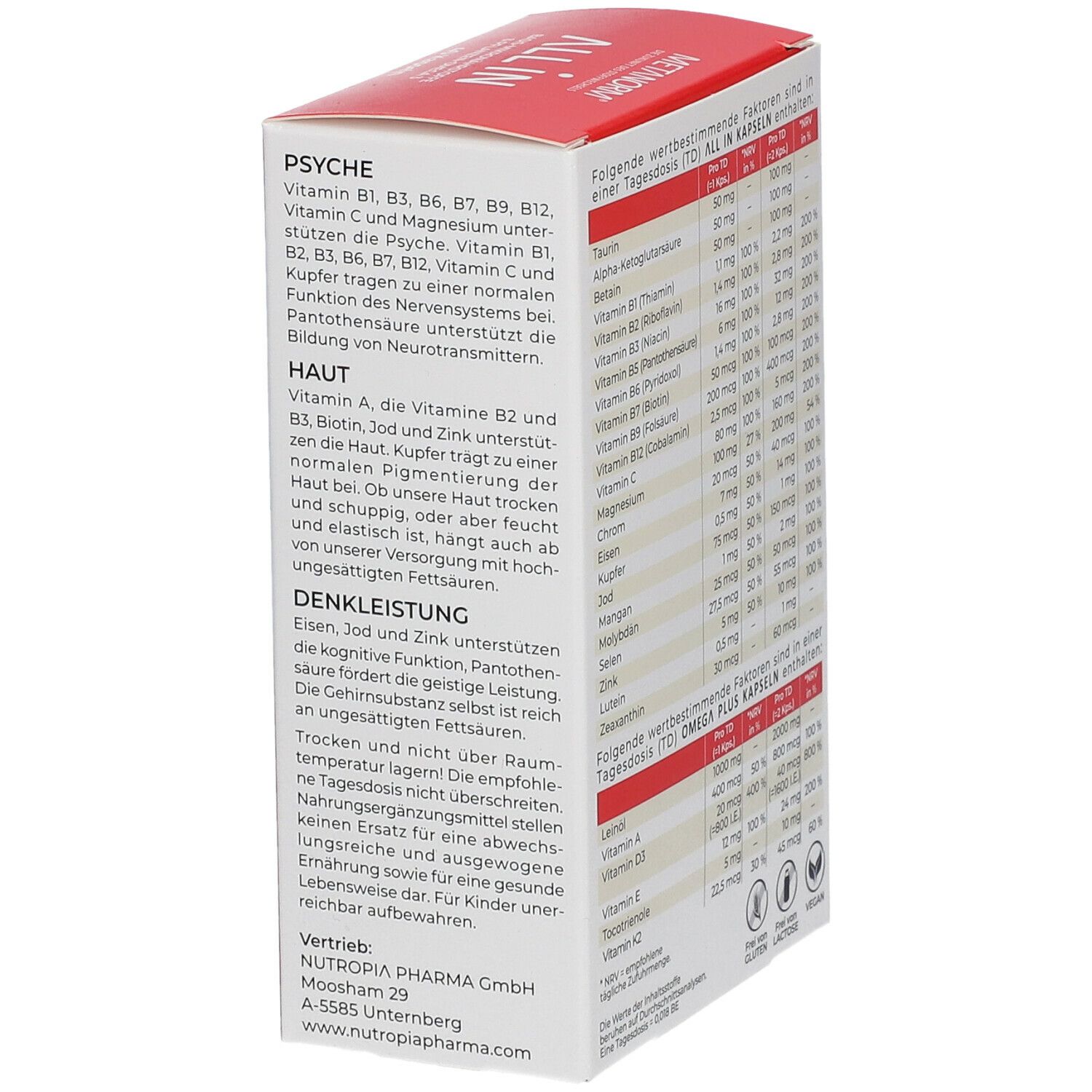 METANORM® ALL IN-Packung. Text über die Inhaltsstoffe und ihre Wirkung. 40 Kapseln.