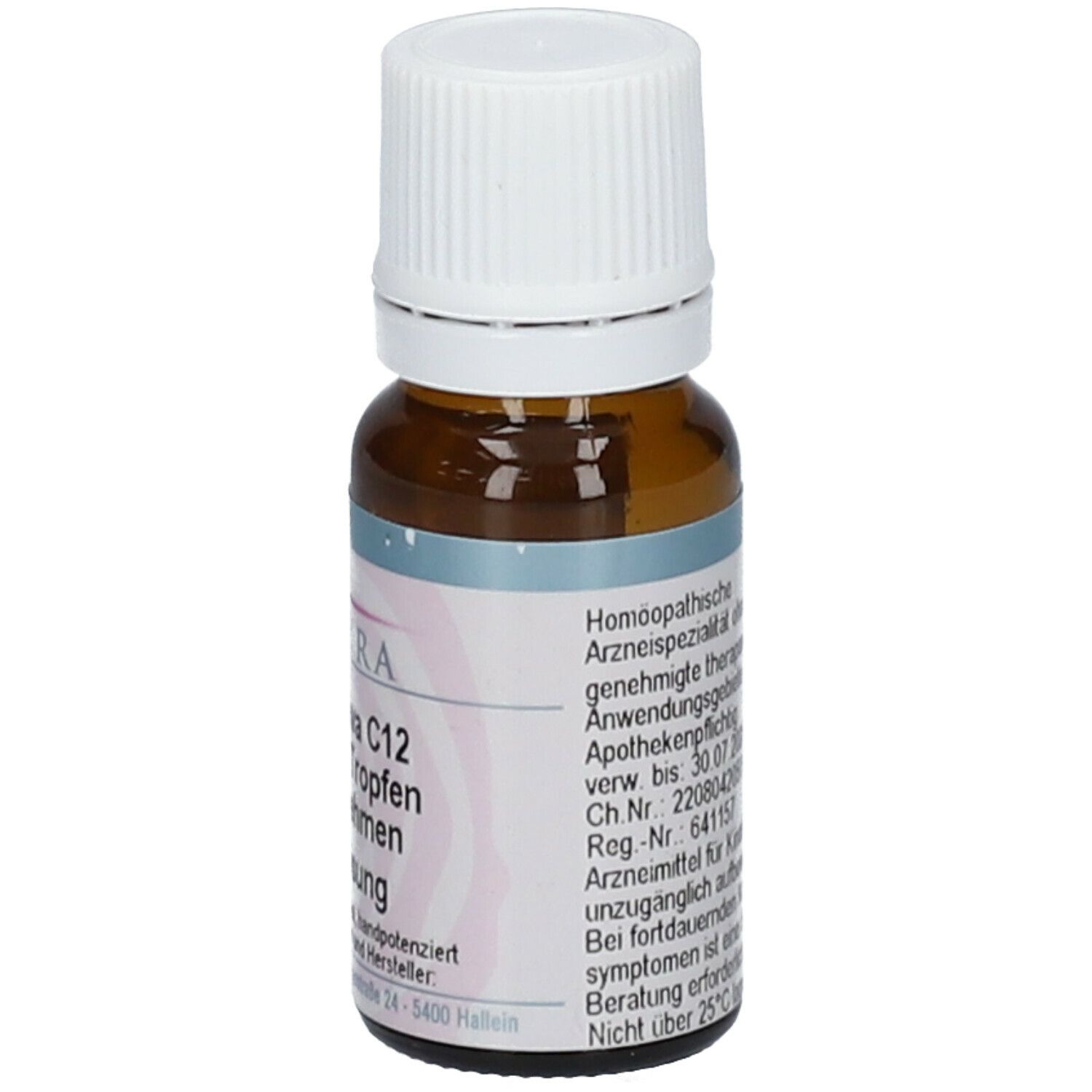 Braune Glasflasche mit weißem Verschluss. Etikett mit Text. Homöopathisches Arzneimittel. SPAGYRA, Avena sativa C12 Tropfen, 10 ml Lösung.
