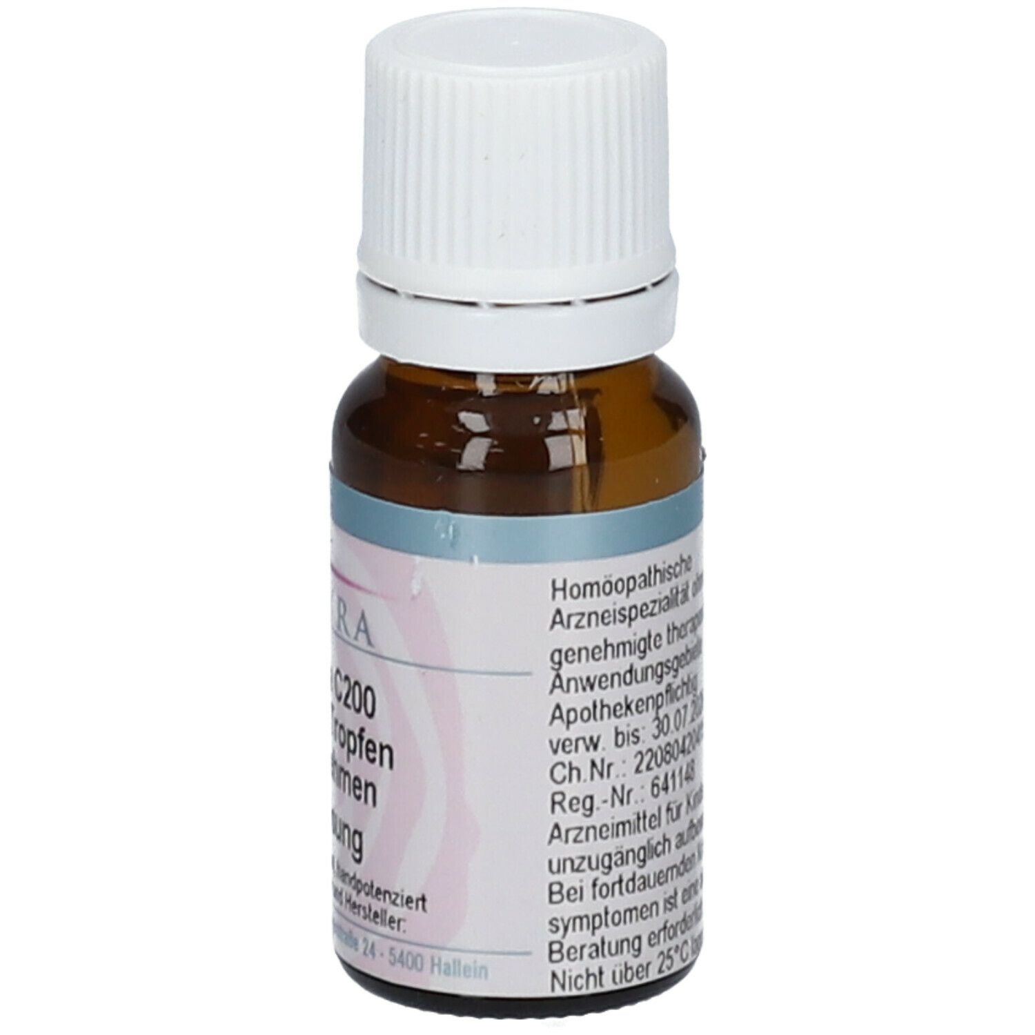 Braune Glasflasche mit weißem Deckel. Etikett mit Produktinformationen, Barcode. SPAGYRA Echinacea C200.