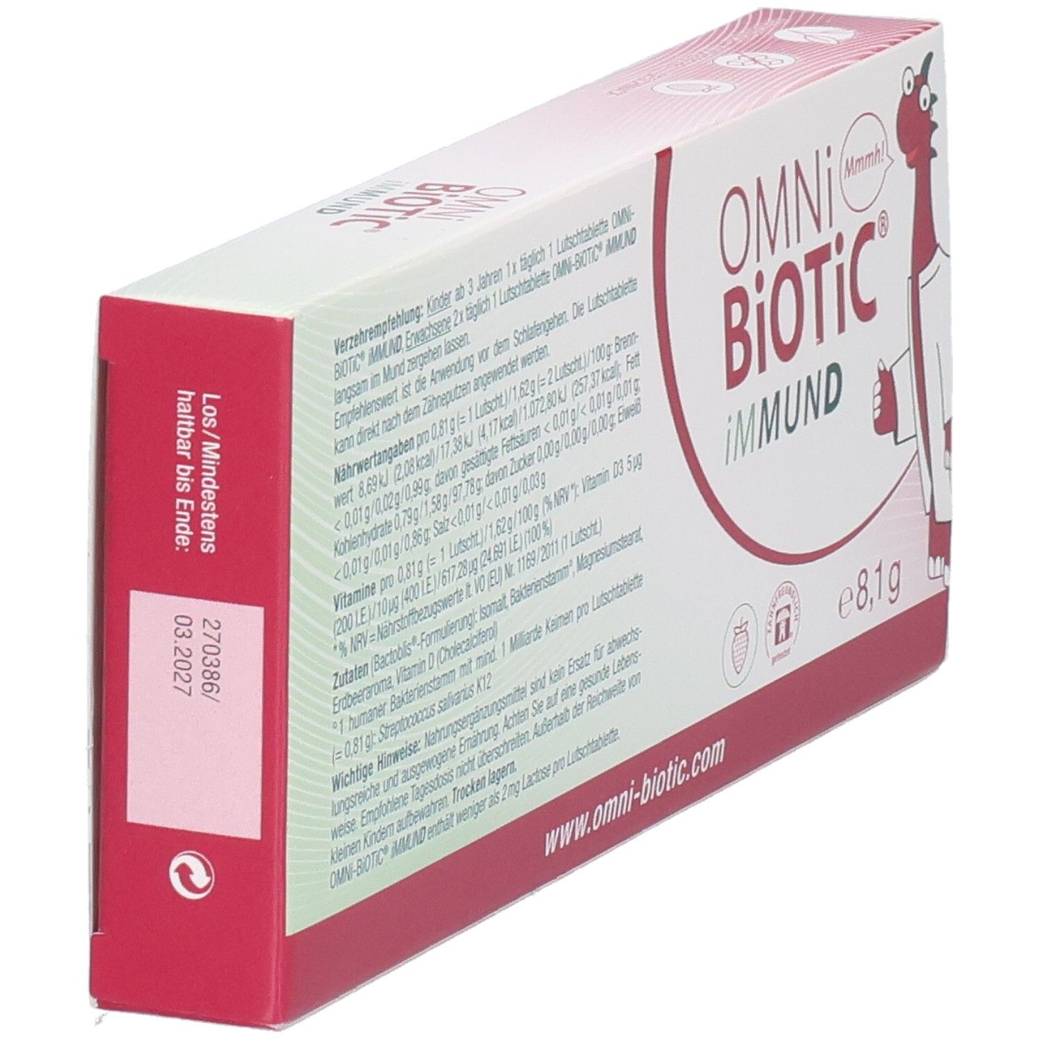 Pastilles Omni Biotic Immund - 30 Comprimés Goût Fraise, Riche En Vitamine D, Sans Sucre, Neuf, Made In Germany