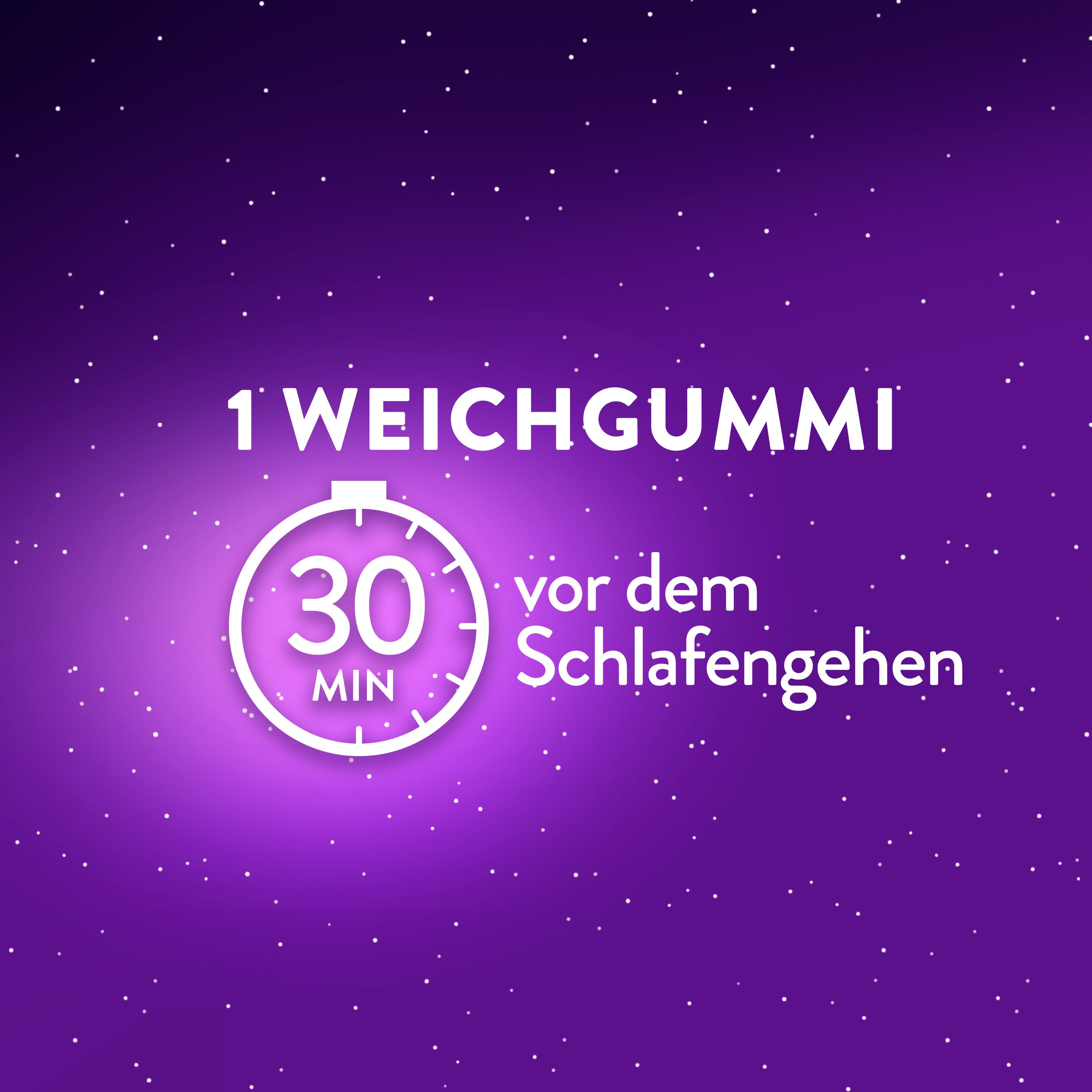 Uhr mit Text: 1 Weichgummi vor dem Schlafengehen.
